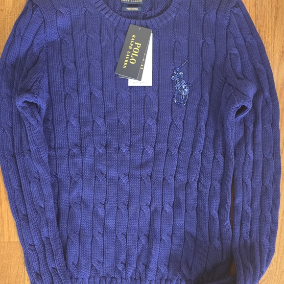 Polo Ralph Lauren Sweaters - Polo by Ralph Lauren Womens Blue Cable Knit Sweater With Beaded Logo - Nwt- Rare